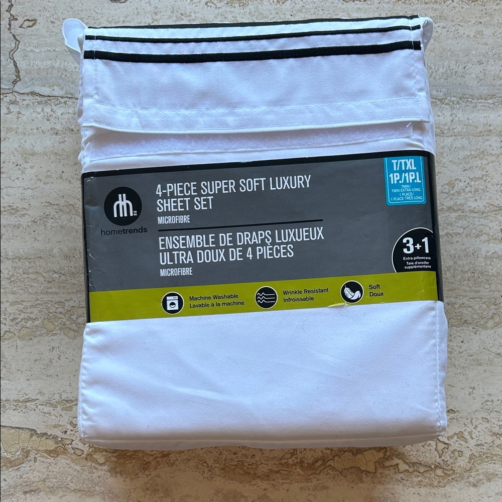 NEW 🆕 HomeTrends White 4-Piece Luxury Sheet Set Twin Bed